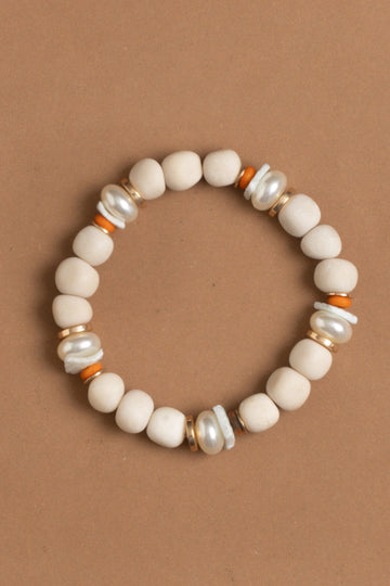 White Mix Chunky Bead Stretchy Bracelet - Nakamol