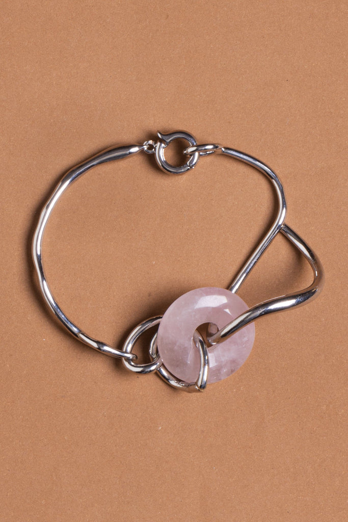 Rose Quartz Rhodium Bracelet - Nakamol