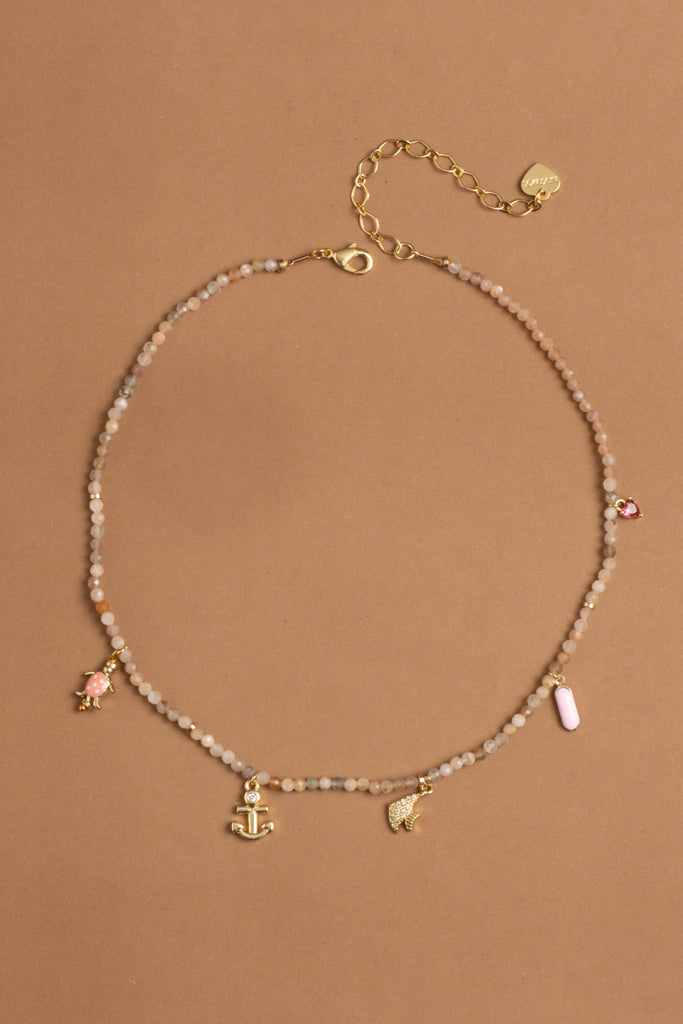 Peach Mix Gold Charm Necklace - Nakamol