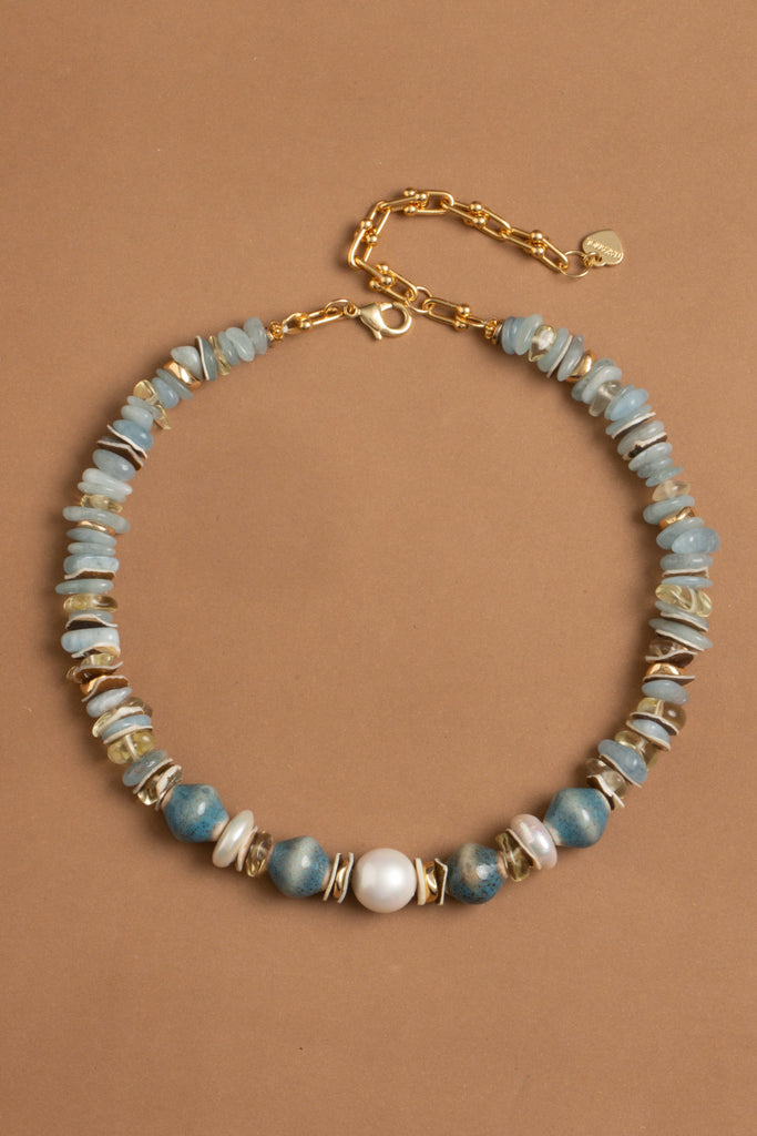 Blue Teal Mix Stone Bead Necklace - Nakamol
