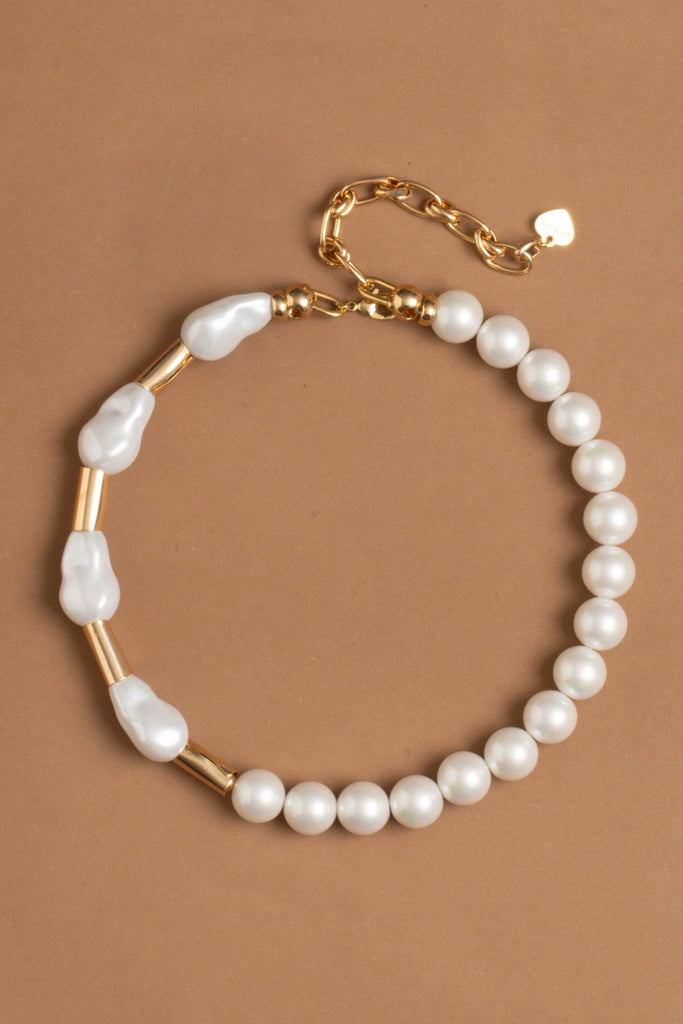 White Pearl Gold Mix Necklace - Nakamol