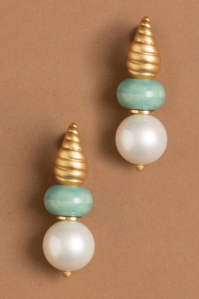 Gold Conus White Amazonite Earrings - Nakamol