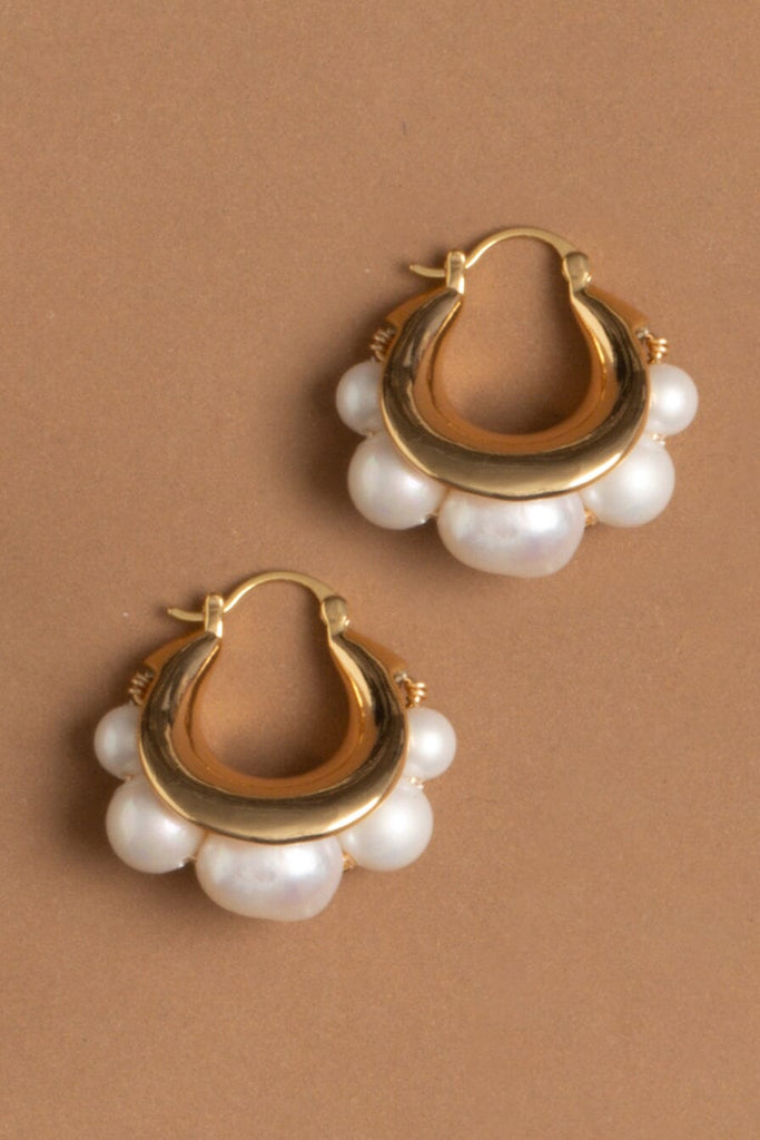 White Pearl Bead Chunky Huggie Earrings - Nakamol