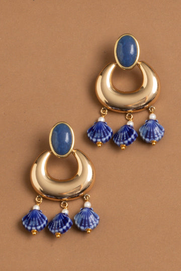 Lapis Mix Gold Shell Drop Earrings - Nakamol