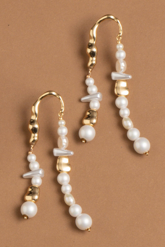 Elegant White Pearl Dangling Earrings - Nakamol