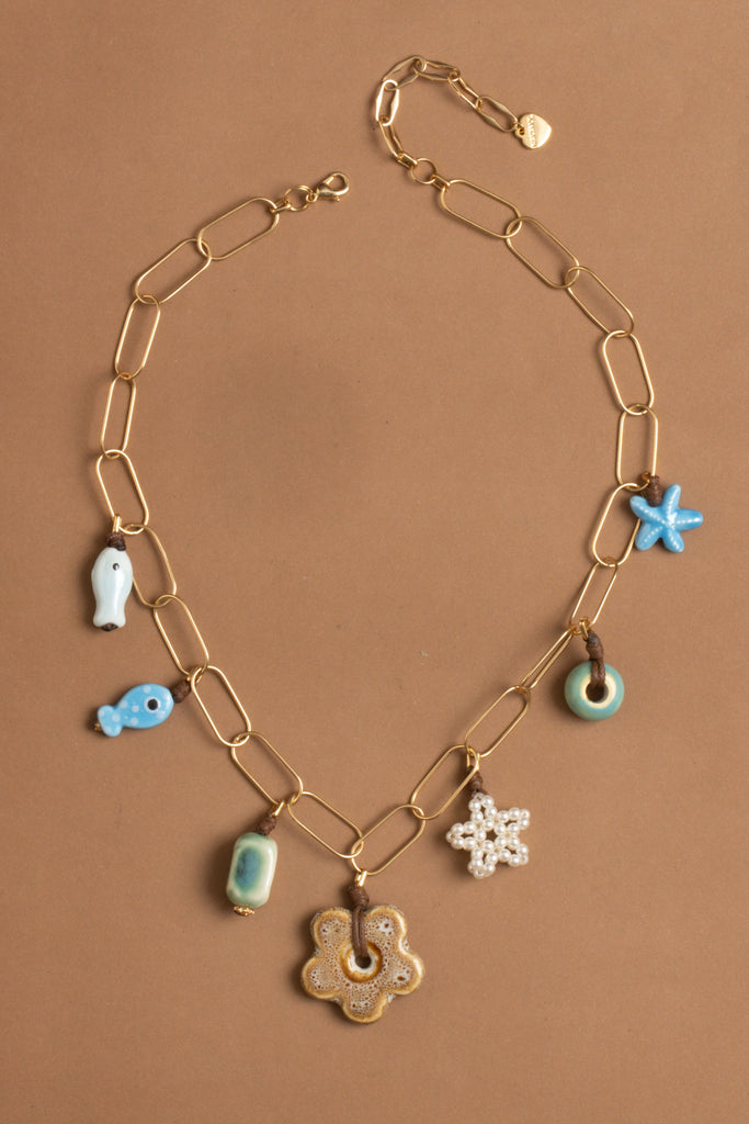 Blue Amazonite Charm Link Necklace - Nakamol