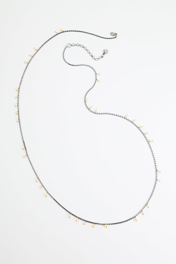 White Pearl Gunmetal Single Strand Necklace - Nakamol