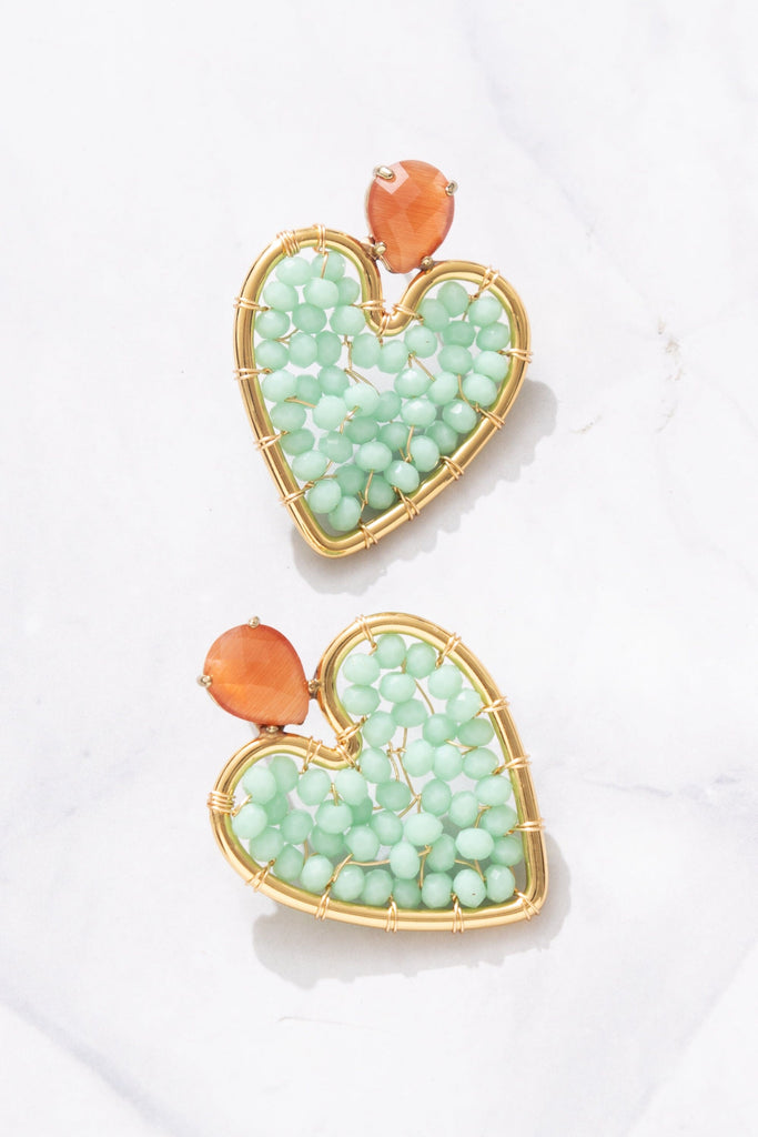 Minty Heart Pearl Earrings - Nakamol