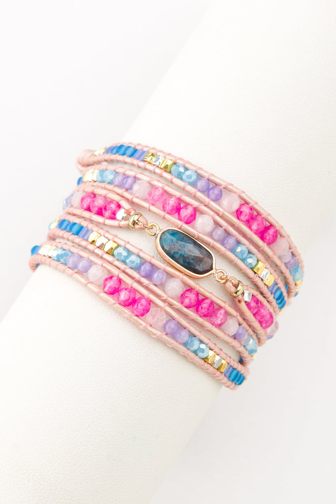 Peony Pink Blue Beaded 5x Wrap - Nakamol